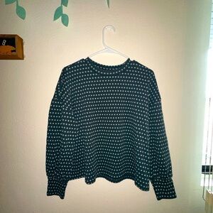 madewell long sleeve pullover sweater - green w/ small polka dogs - size medium